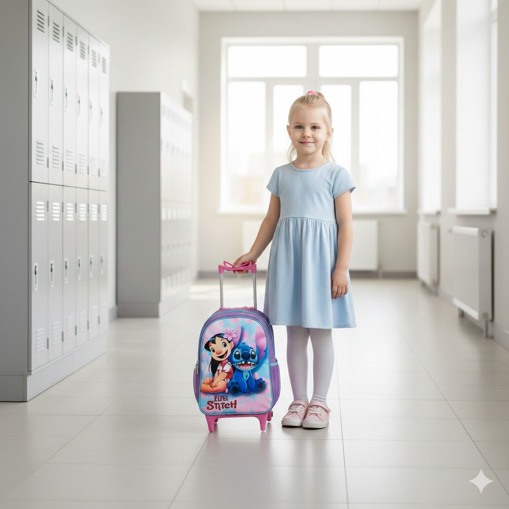Mochila Rodinhas Lilo e Stitch + Estojo de Brinde - Praticidade e Charme para o Dia a Dia | Bebeloo Kids
