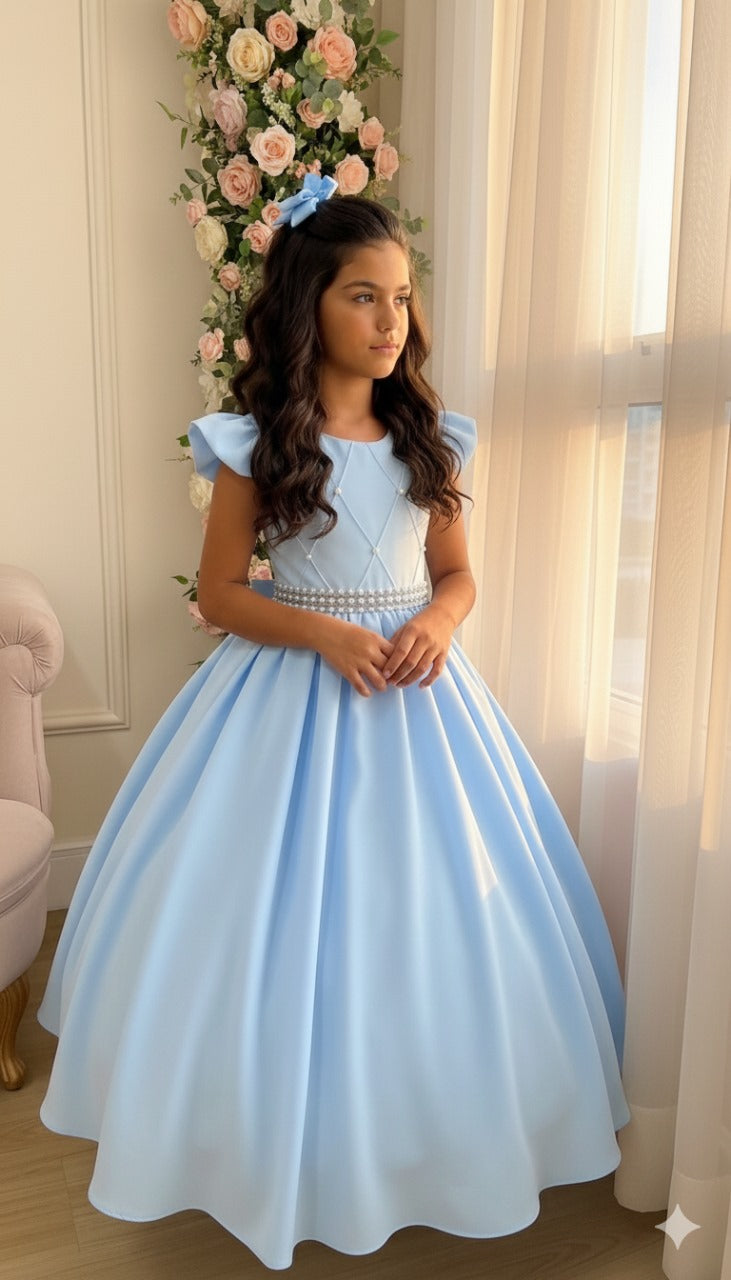 Vestido Ysa Kids Ariane Longo Azul bebê - Leveza e Elegância para Meninas | Bebeloo Kids