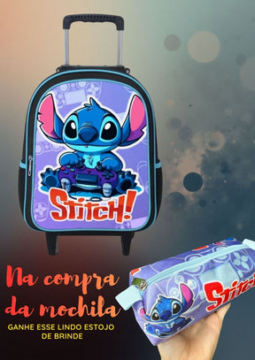 Mochila Rodinhas Stitch Masculino + Estojo de Brinde - Praticidade e Charme para o Dia a Dia | Bebeloo Kids