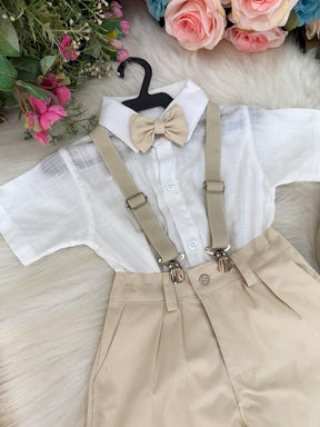 Conjunto Miss Cherry Henry Suspensorio Bege - Estilo Delicado para o Dia a Dia | Bebeloo Kids