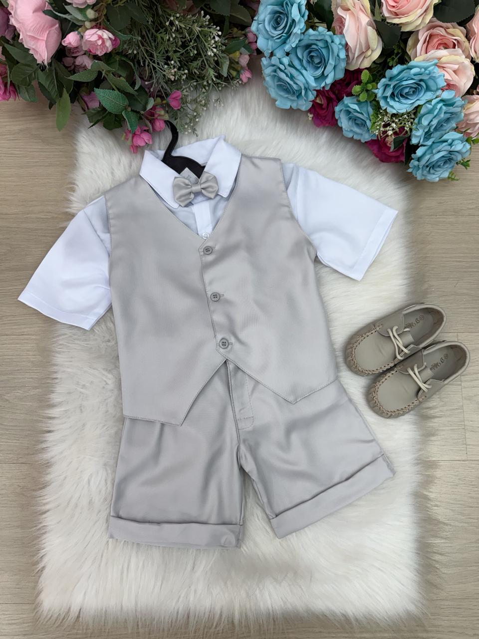Conjunto Social Miss Cherry Leandro Colete Cinza Claro - Estilo Delicado para o Dia a Dia | Bebeloo Kids