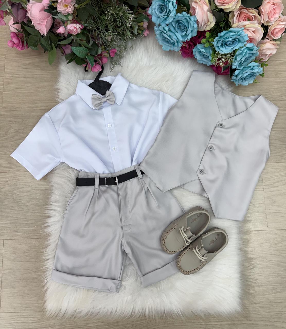 Conjunto Social Miss Cherry Leandro Colete Cinza Claro - Estilo Delicado para o Dia a Dia | Bebeloo Kids