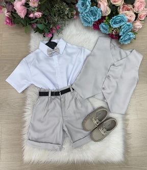 Conjunto Social Miss Cherry Leandro Colete Cinza Claro - Estilo Delicado para o Dia a Dia | Bebeloo Kids
