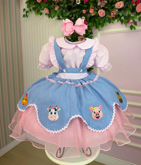 Vestido Tematicos Kids Fazendinha Salopete Jeans (VESTBNNCLBJNNFAZNSLPJANS)
