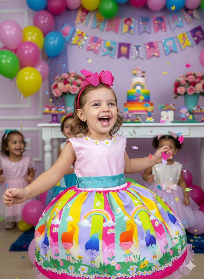 Vestido Tematicos Luxo Trolls - Leveza e Elegância para Meninas | Bebeloo Kids
