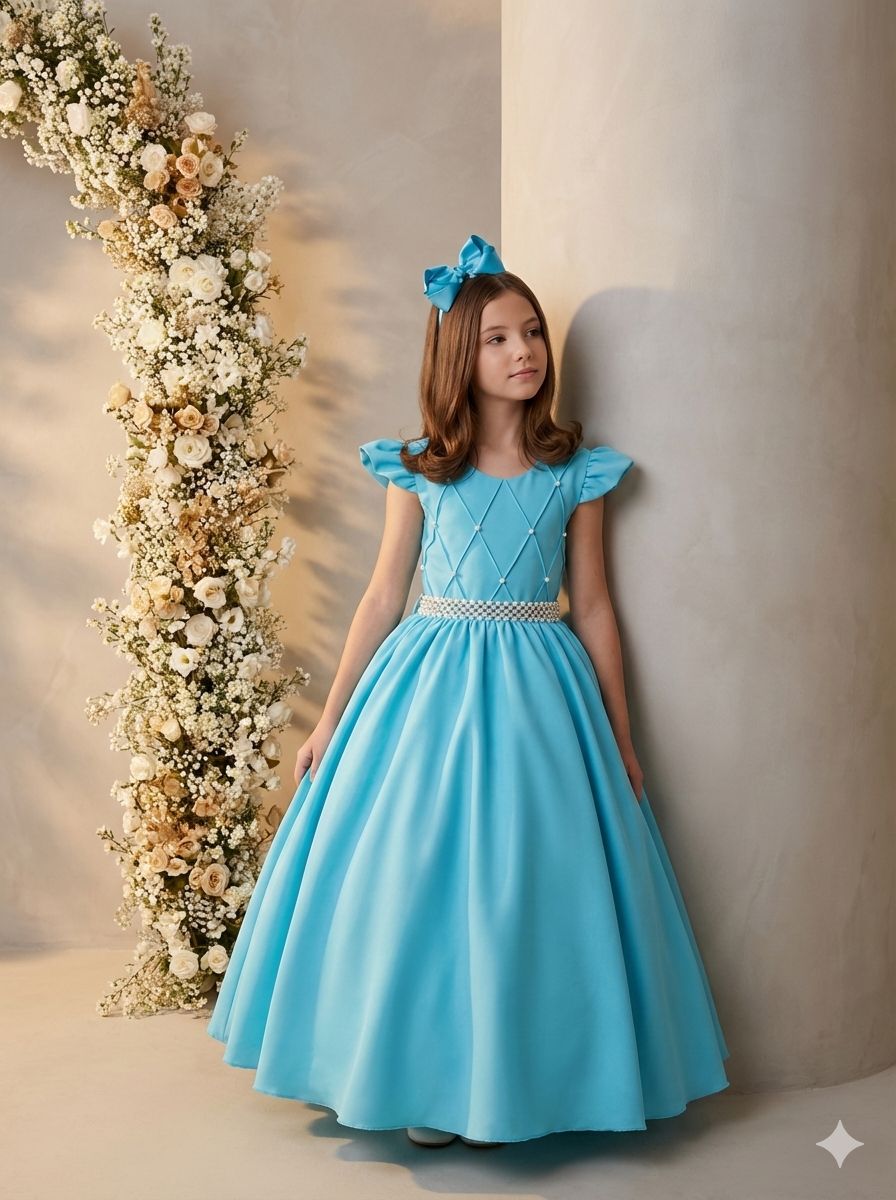 Vestido Ysa Kids Ariane Longo Azul Tifanny - Leveza e Elegância para Meninas | Bebeloo Kids