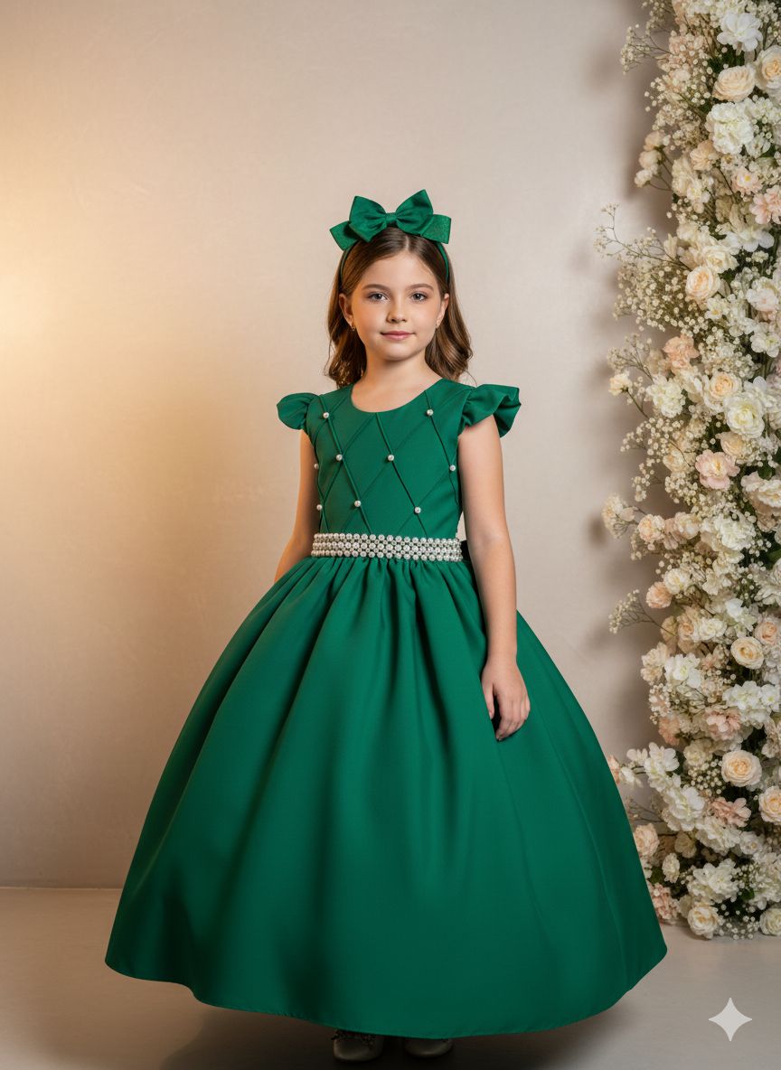 Vestido Ysa Kids Ariane Longo Verde Bandeira - Leveza e Elegância para Meninas | Bebeloo Kids