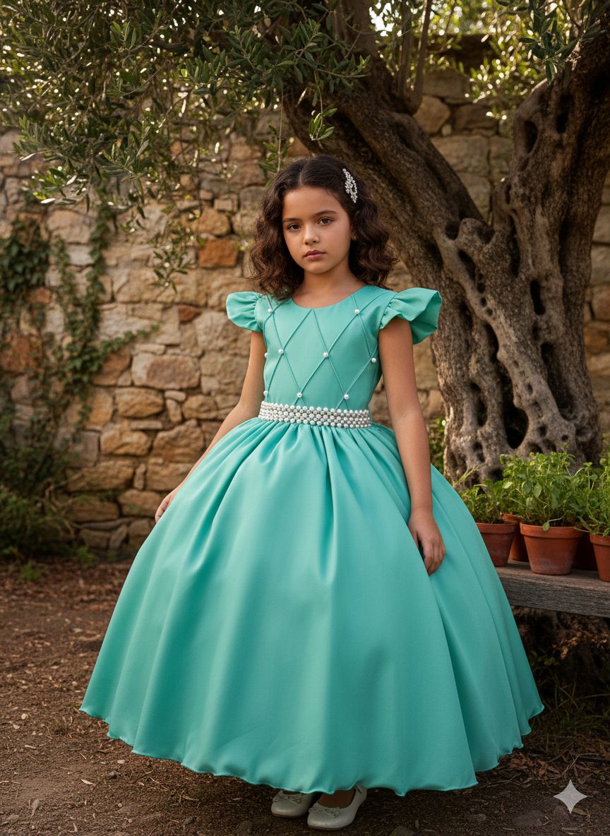 Vestido Ysa Kids Ariane Longo Verde Menta - Leveza e Elegância para Meninas | Bebeloo Kids