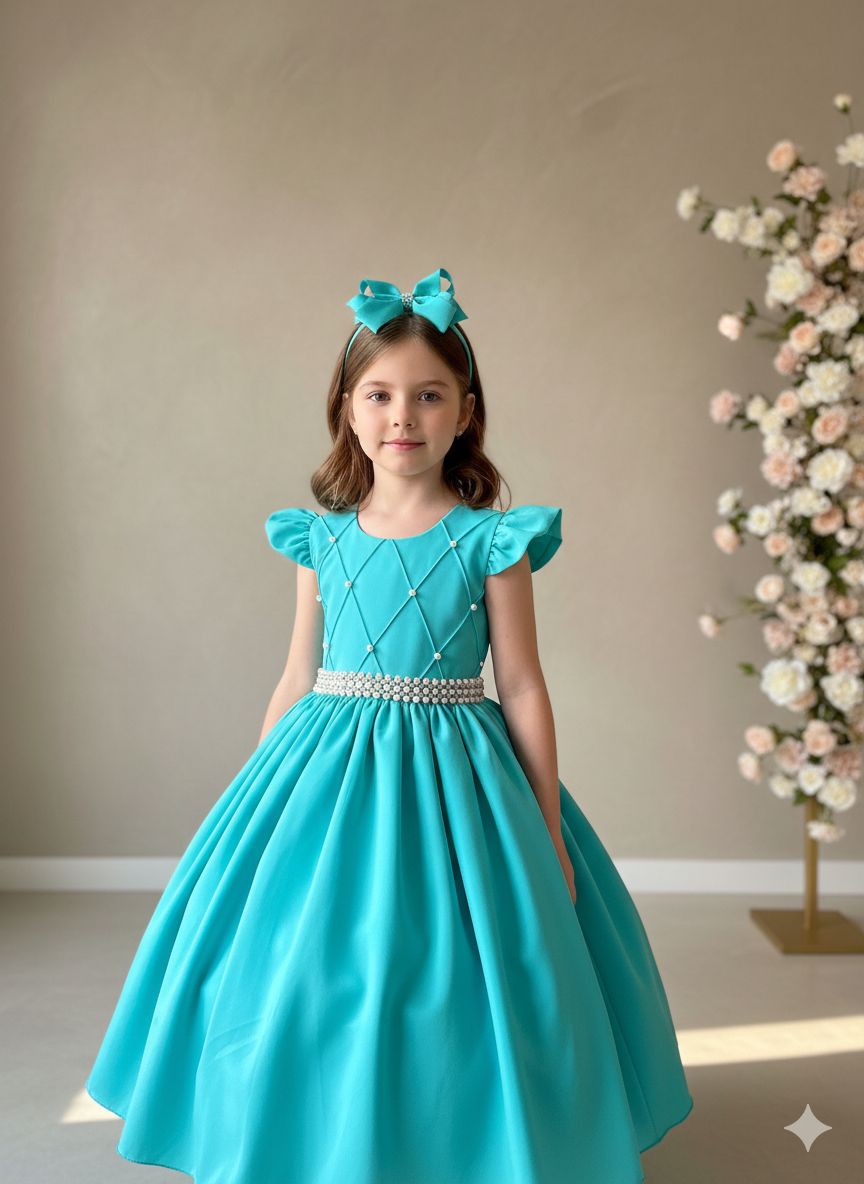 Vestido Ysa Kids Ariane Longo Verde Tifanny - Leveza e Elegância para Meninas | Bebeloo Kids