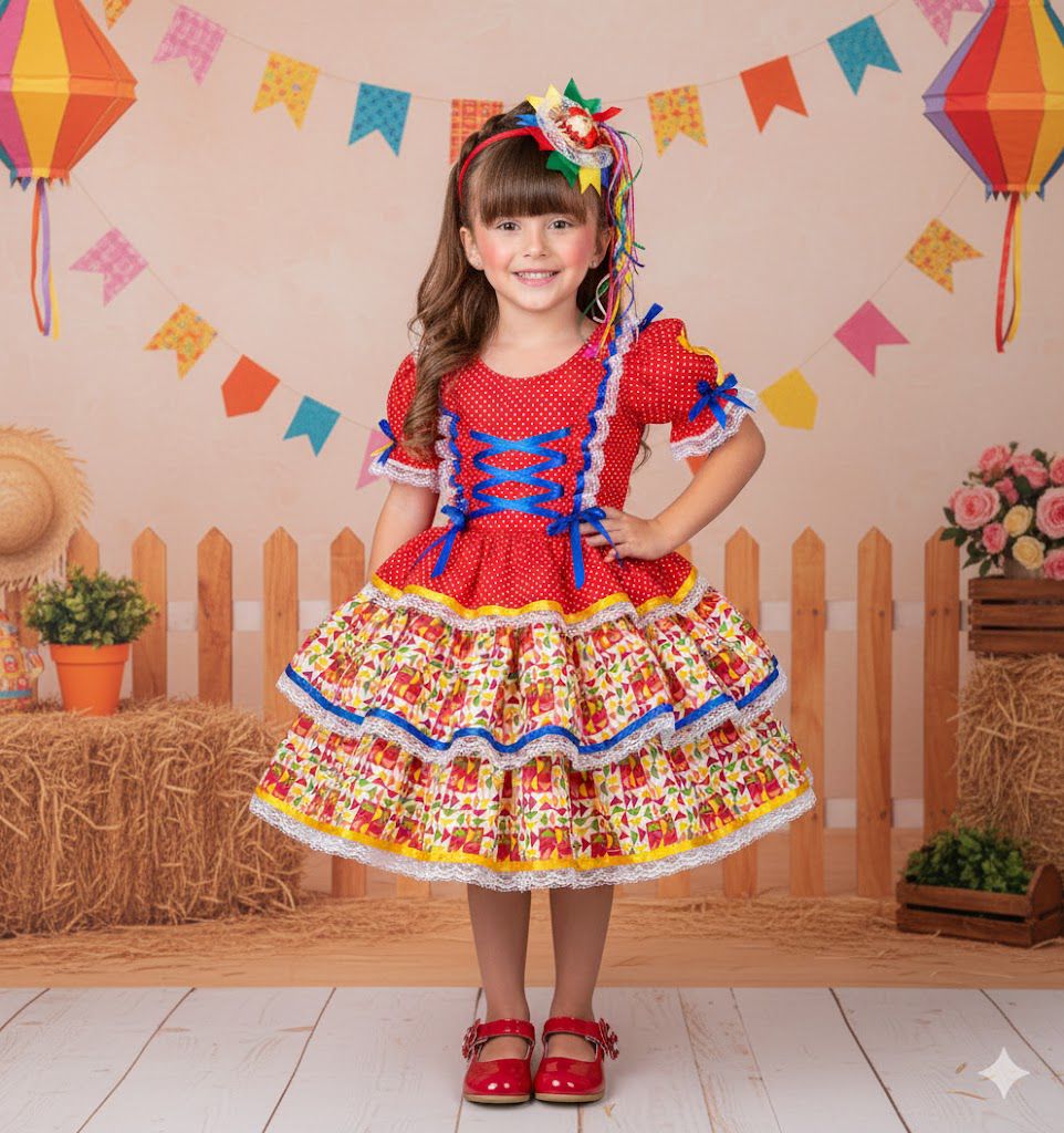 Vestido Bella Child Junino Forró Junino Vermelho - Leveza e Elegância para Meninas | Bebeloo Kids