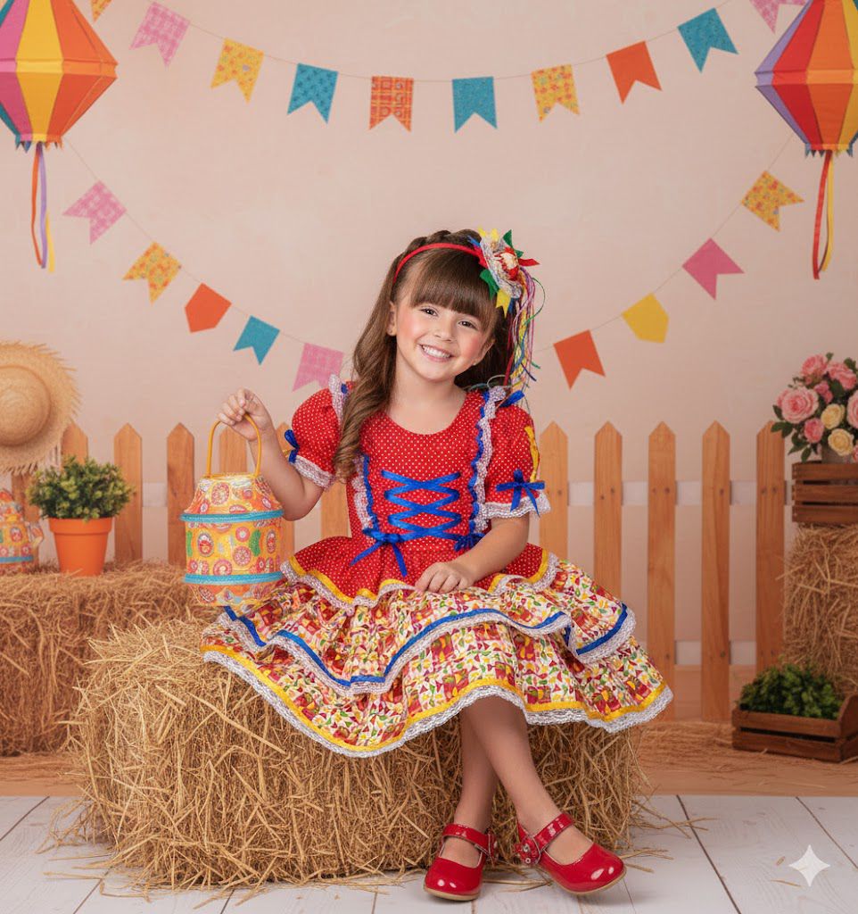 Vestido Bella Child Junino Forró Junino Vermelho - Leveza e Elegância para Meninas | Bebeloo Kids