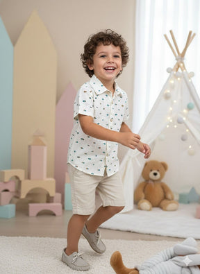 Conjunto Meninos Lucas Henrique Banana Club Shorts Linho Camisa Off - Estilo Delicado para o Dia a Dia | Bebeloo Kids