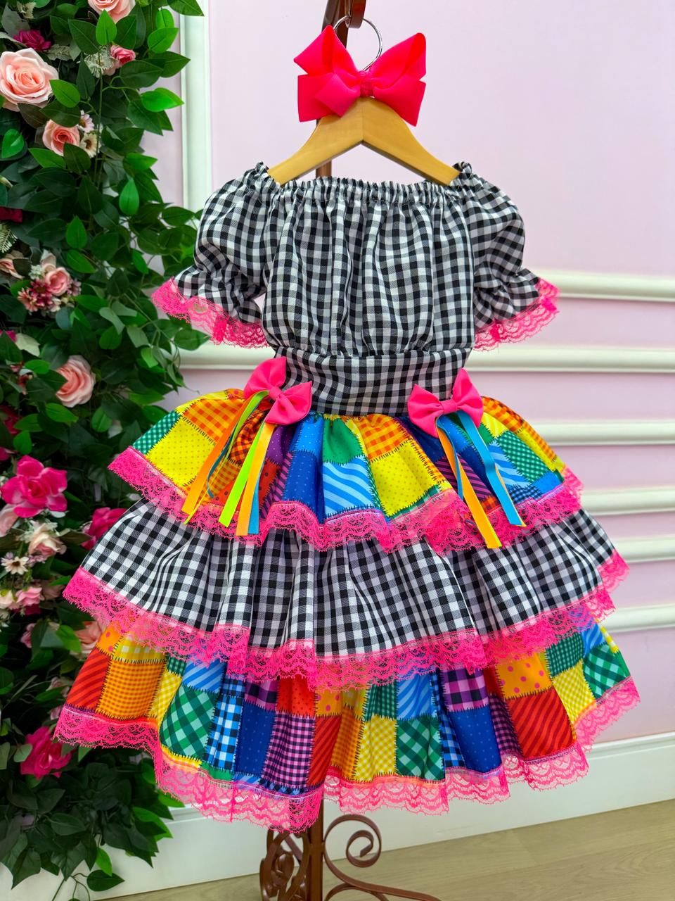 Vestido Junino Banana Club Luxo Quermesse Do Sertão Preto - Leveza e Elegância para Meninas | Bebeloo Kids