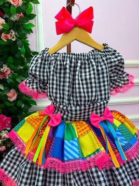 Vestido Junino Banana Club Luxo Quermesse Do Sertão Preto - Leveza e Elegância para Meninas | Bebeloo Kids
