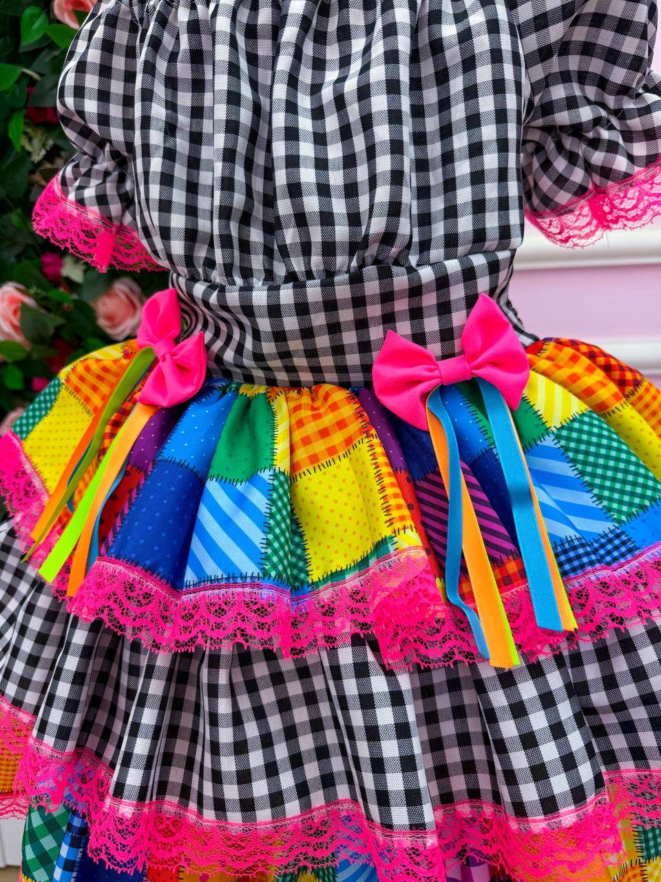 Vestido Junino Banana Club Luxo Quermesse Do Sertão Preto - Leveza e Elegância para Meninas | Bebeloo Kids