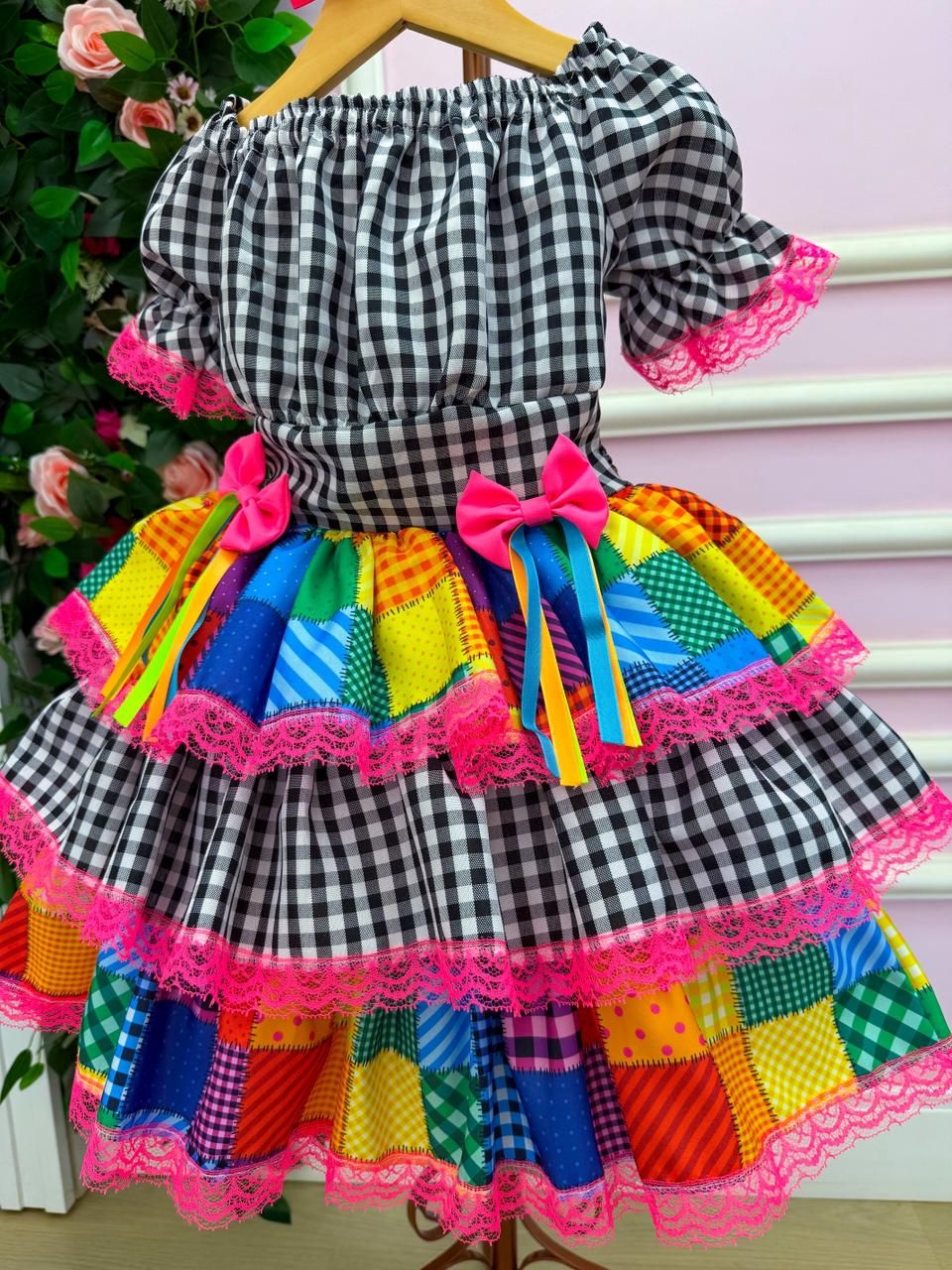 Vestido Junino Banana Club Luxo Quermesse Do Sertão Preto - Leveza e Elegância para Meninas | Bebeloo Kids