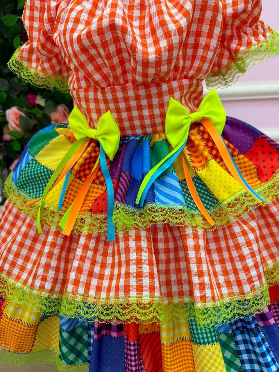 Vestido Junino Banana Club Luxo Quermesse do Sertão Laranja - Leveza e Elegância para Meninas | Bebeloo Kids