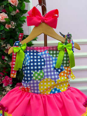 Vestido Junino Banana Club Luxo Encanto da Roça Rosa Neon - Leveza e Elegância para Meninas | Bebeloo Kids