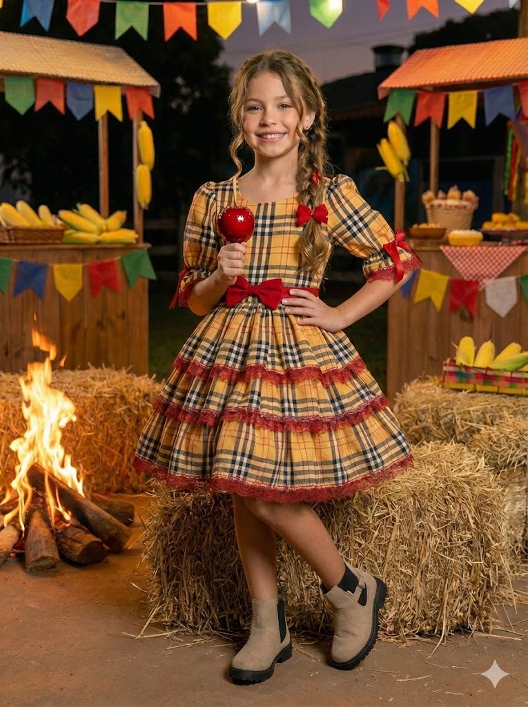 Vestido Junino Banana Club Encanto Caipira - Leveza e Elegância para Meninas | Bebeloo Kids