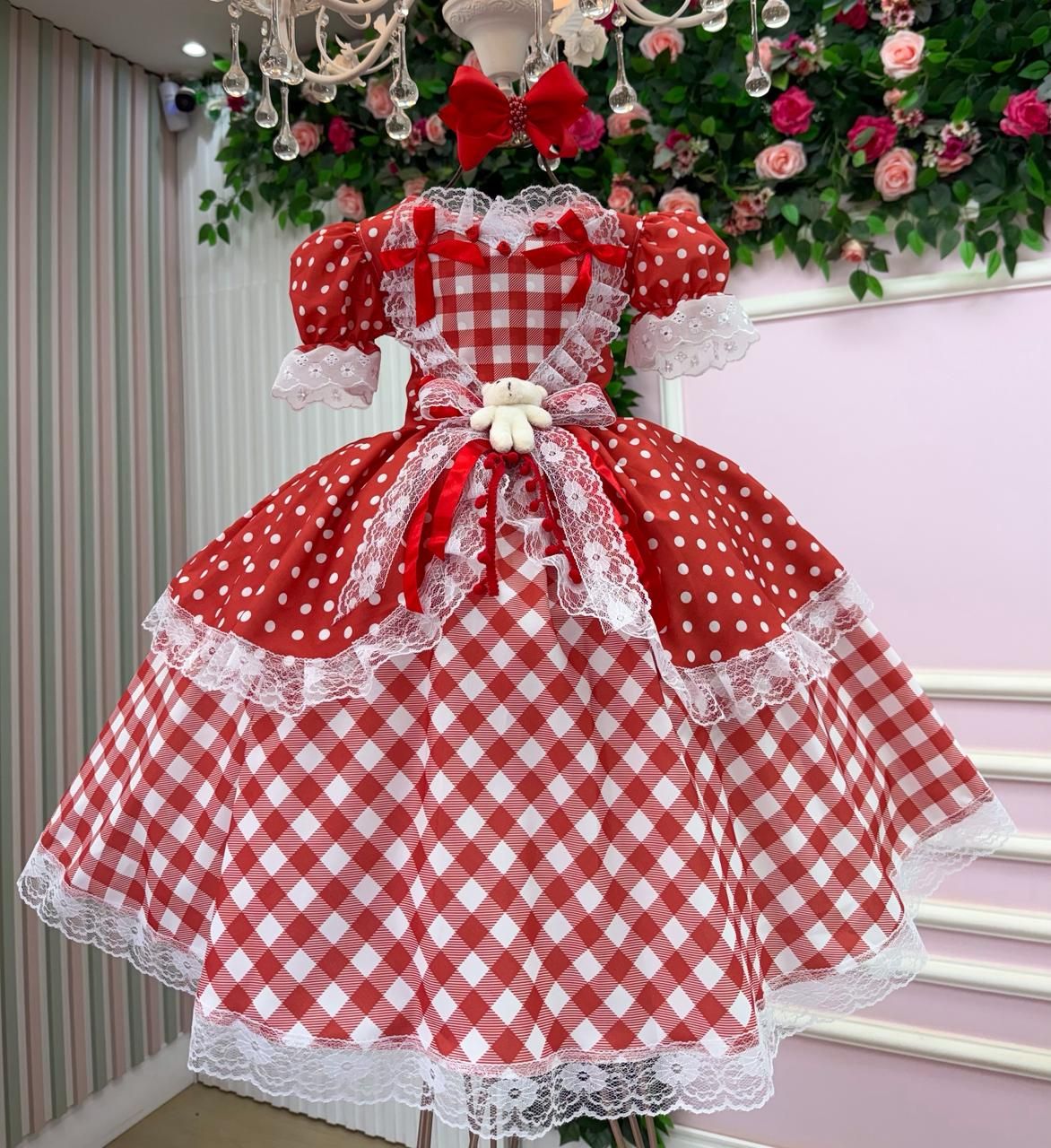 Vestido Marie Junino Luxo Ursinho Do Sertão Vermelho - Leveza e Elegância para Meninas | Bebeloo Kids