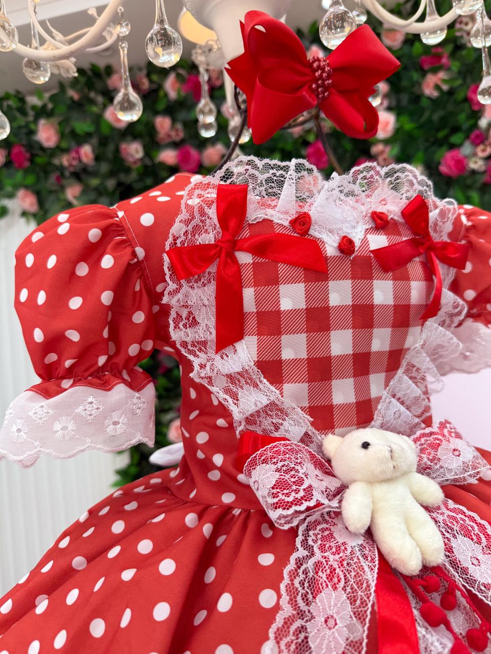 Vestido Marie Junino Luxo Ursinho Do Sertão Vermelho - Leveza e Elegância para Meninas | Bebeloo Kids