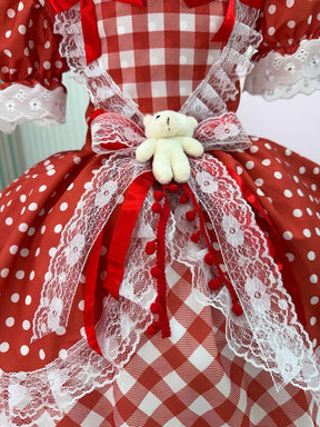 Vestido Marie Junino Luxo Ursinho Do Sertão Vermelho - Leveza e Elegância para Meninas | Bebeloo Kids