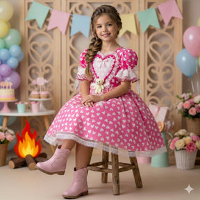 Vestido Marie Junino Luxo Ursinho do Sertão Pink - Leveza e Elegância para Meninas | Bebeloo Kids