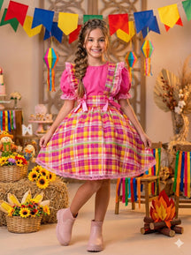 Vestido Junino Salopete Banana Club Luxo Arráia da Fofura - Leveza e Elegância para Meninas | Bebeloo Kids