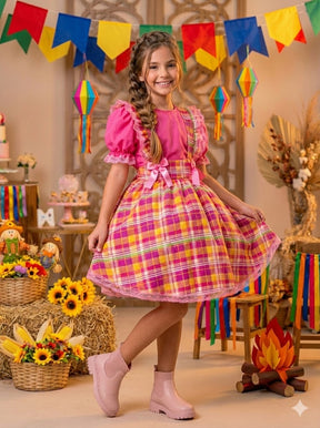 Vestido Junino Salopete Banana Club Luxo Arráia da Fofura - Leveza e Elegância para Meninas | Bebeloo Kids