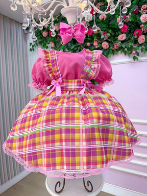 Vestido Junino Salopete Banana Club Luxo Arráia da Fofura - Leveza e Elegância para Meninas | Bebeloo Kids