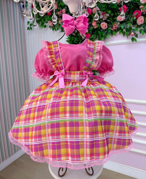 Vestido Junino Salopete Banana Club Luxo Arráia da Fofura - Leveza e Elegância para Meninas | Bebeloo Kids