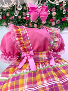 Vestido Junino Salopete Banana Club Luxo Arráia da Fofura - Leveza e Elegância para Meninas | Bebeloo Kids