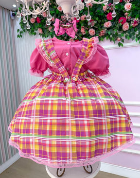 Vestido Junino Salopete Banana Club Luxo Arráia da Fofura - Leveza e Elegância para Meninas | Bebeloo Kids