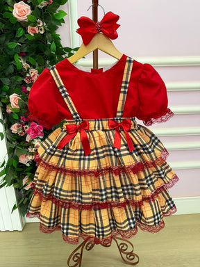 Conjunto Junino Banana Club Luxo Camisa Vermelha Encanto Caipira - Estilo Delicado para o Dia a Dia | Bebeloo Kids