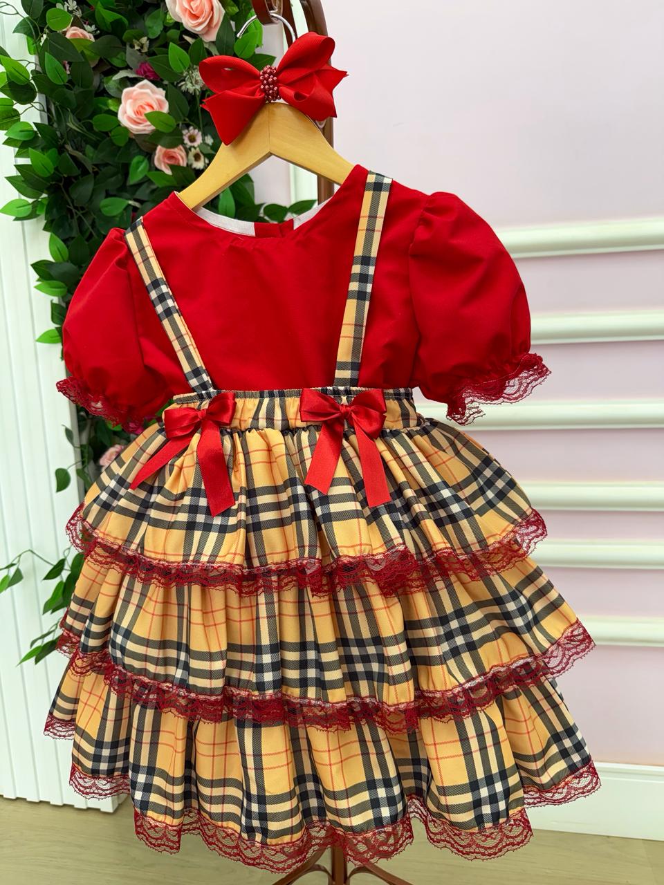 Conjunto Junino Banana Club Luxo Camisa Vermelha Encanto Caipira - Estilo Delicado para o Dia a Dia | Bebeloo Kids