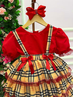 Conjunto Junino Banana Club Luxo Camisa Vermelha Encanto Caipira - Estilo Delicado para o Dia a Dia | Bebeloo Kids