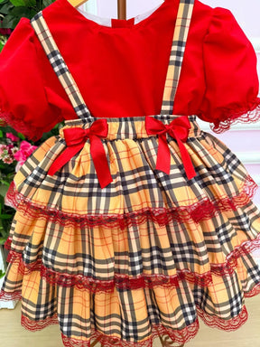 Conjunto Junino Banana Club Luxo Camisa Vermelha Encanto Caipira - Estilo Delicado para o Dia a Dia | Bebeloo Kids