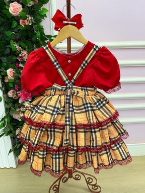 Conjunto Junino Banana Club Luxo Camisa Vermelha Encanto Caipira - Estilo Delicado para o Dia a Dia | Bebeloo Kids