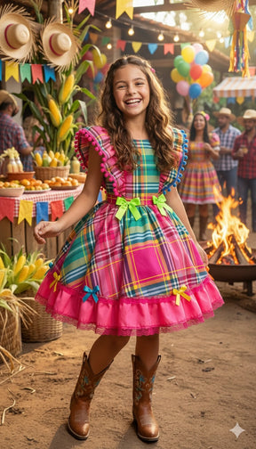 Vestido Junino Banana Club Luxo Quermesse do Encanto - Leveza e Elegância para Meninas | Bebeloo Kids