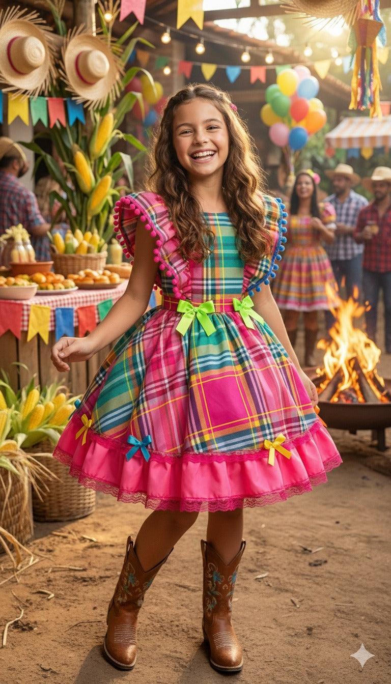 Vestido Junino Banana Club Luxo Quermesse do Encanto - Leveza e Elegância para Meninas | Bebeloo Kids