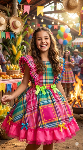Vestido Junino Banana Club Luxo Quermesse do Encanto - Leveza e Elegância para Meninas | Bebeloo Kids