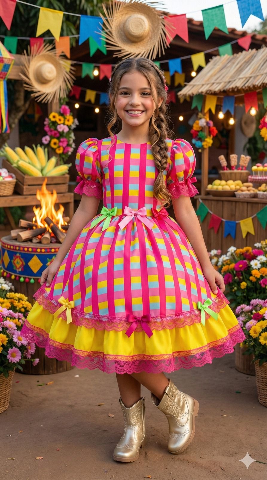 Vestido Junino Banana Club Luxo Quermesse Feliz - Leveza e Elegância para Meninas | Bebeloo Kids