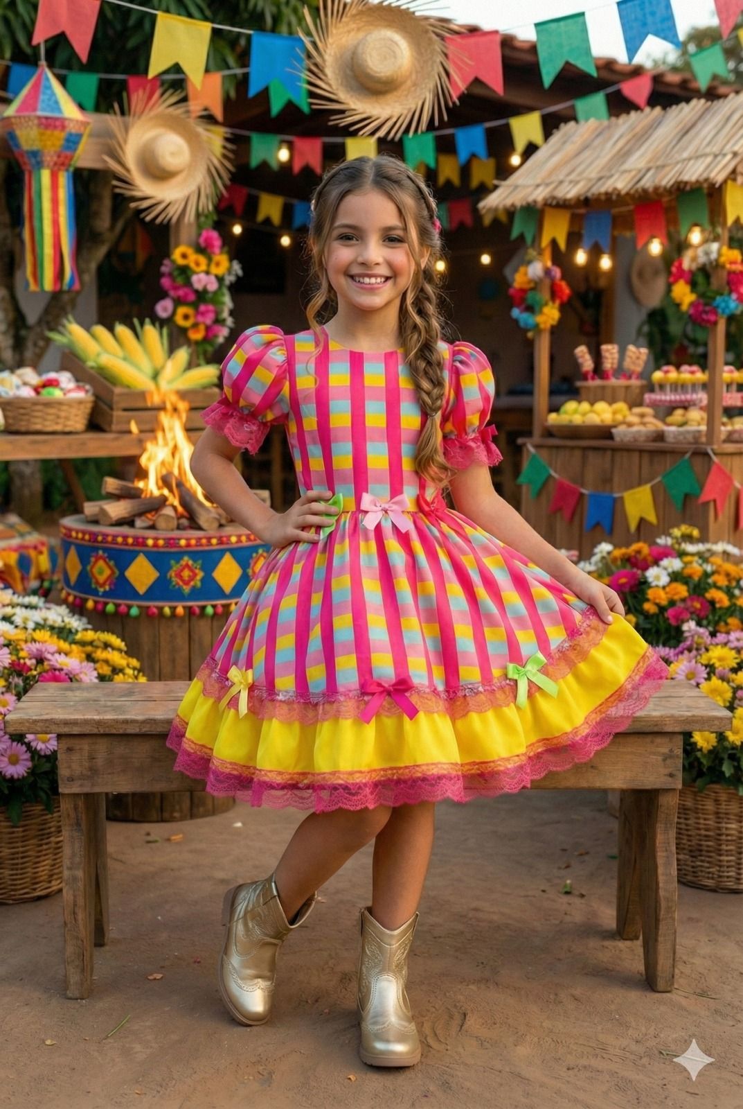 Vestido Junino Banana Club Luxo Quermesse Feliz - Leveza e Elegância para Meninas | Bebeloo Kids