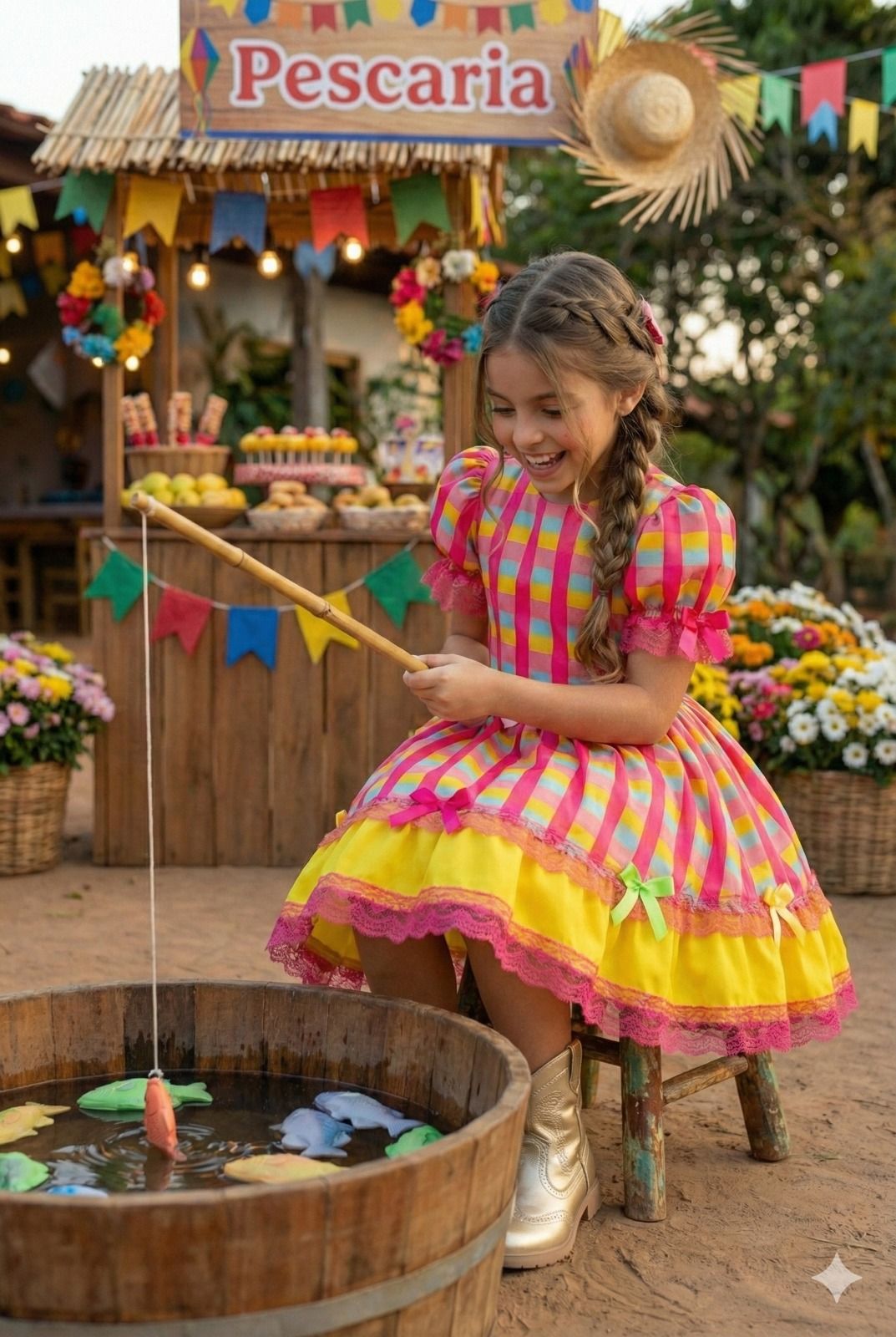 Vestido Junino Banana Club Luxo Quermesse Feliz - Leveza e Elegância para Meninas | Bebeloo Kids