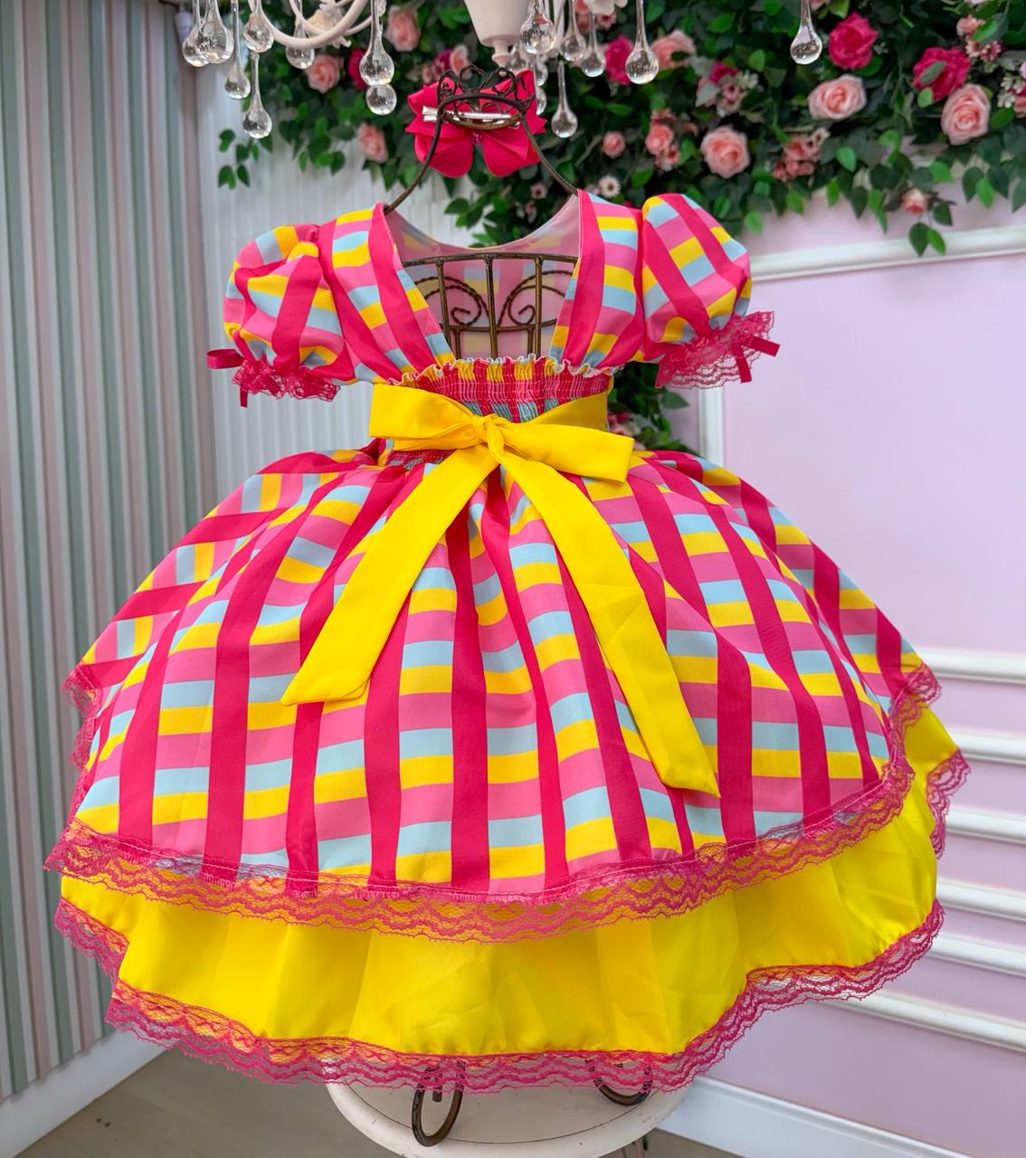 Vestido Junino Banana Club Luxo Quermesse Feliz - Leveza e Elegância para Meninas | Bebeloo Kids