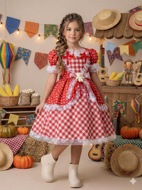 Vestido Marie Junino Luxo Ursinho Do Sertão Vermelho - Leveza e Elegância para Meninas | Bebeloo Kids