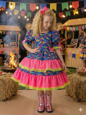 Vestido Junino Banana Club Luxo Bandeirinha do Amor - Leveza e Elegância para Meninas | Bebeloo Kids