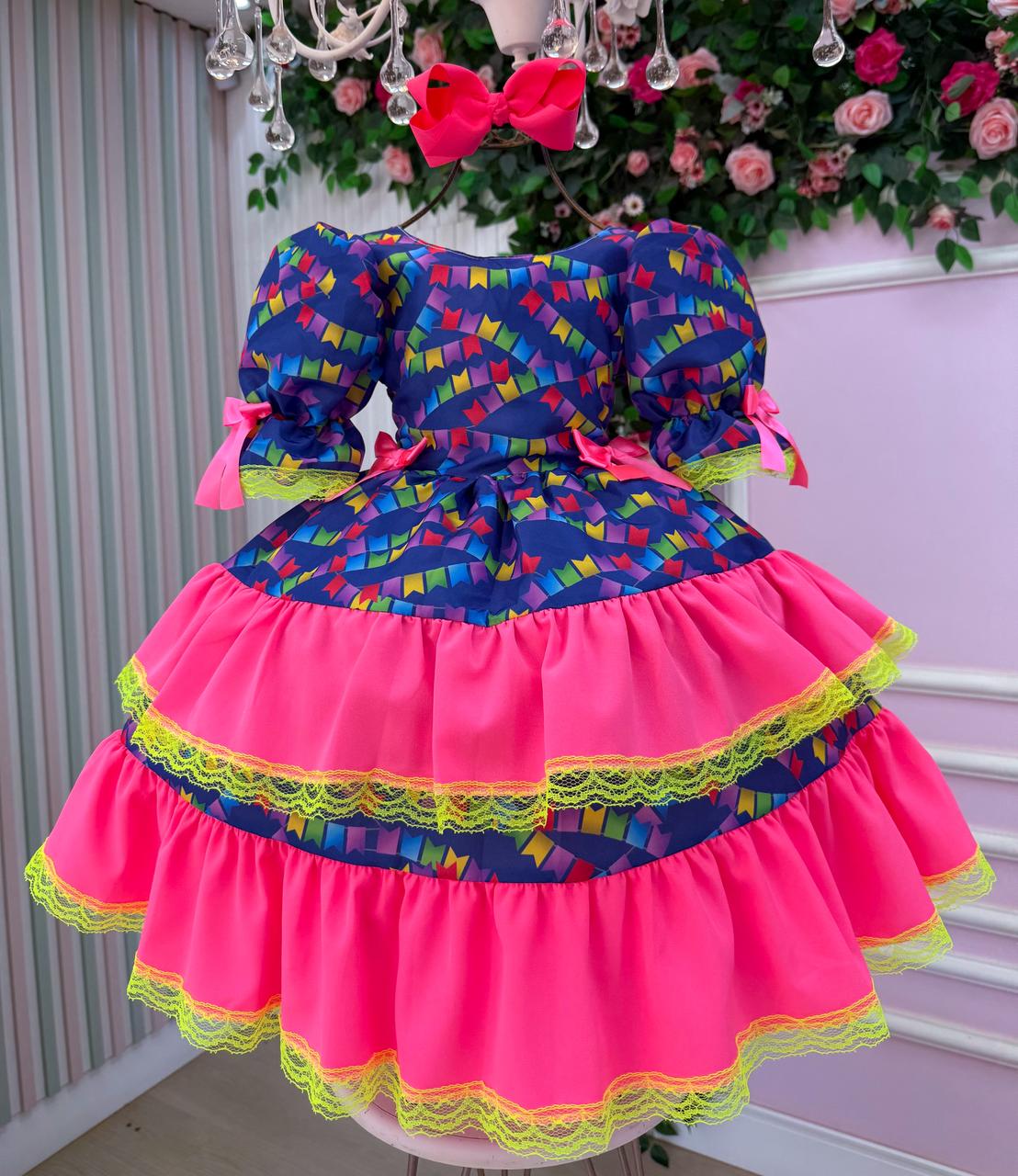 Vestido Junino Banana Club Luxo Bandeirinha do Amor - Leveza e Elegância para Meninas | Bebeloo Kids