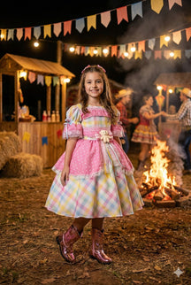 Vestido Marie Junino Luxo Ursinho do Sertão Rosa - Leveza e Elegância para Meninas | Bebeloo Kids