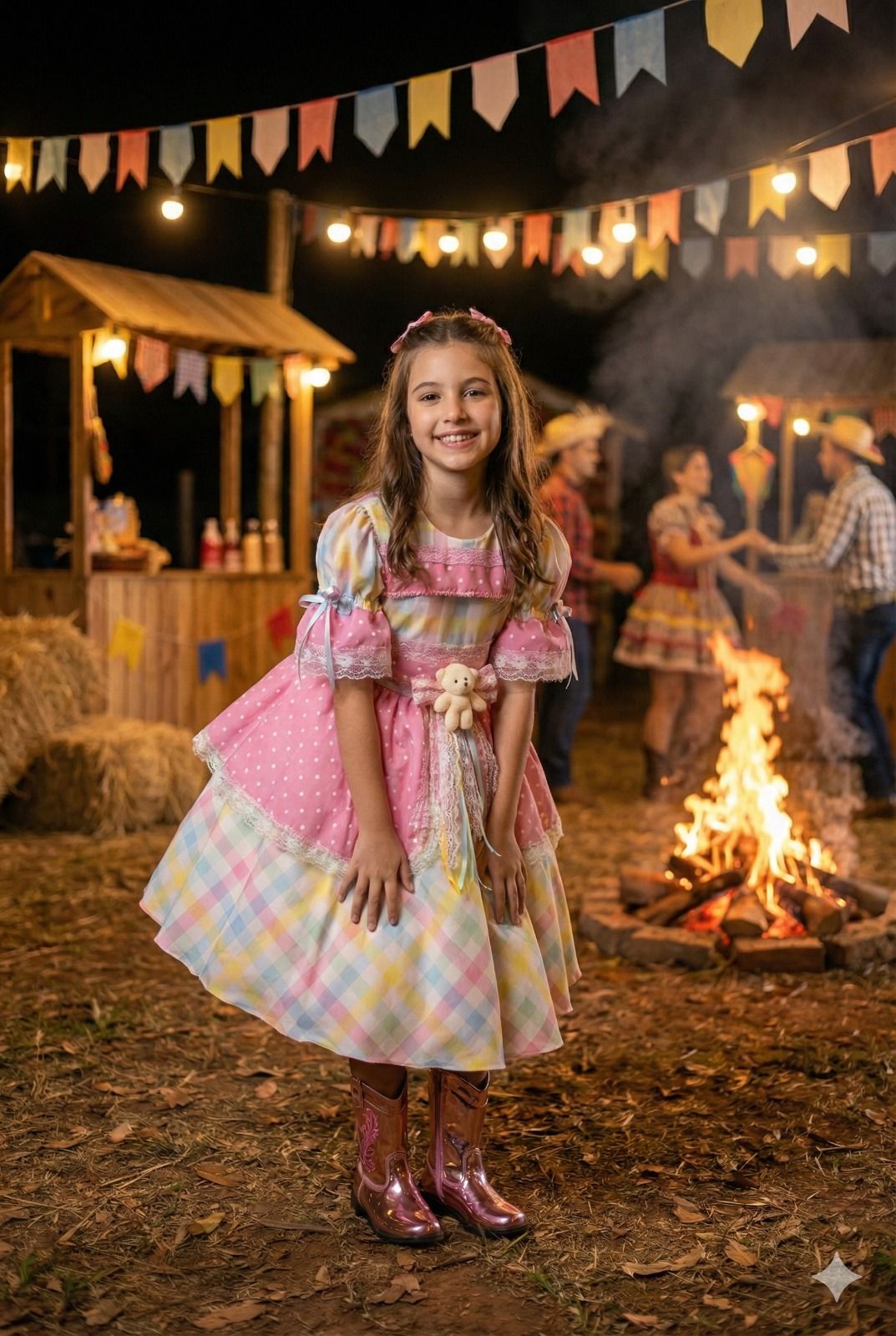 Vestido Marie Junino Luxo Ursinho do Sertão Rosa - Leveza e Elegância para Meninas | Bebeloo Kids